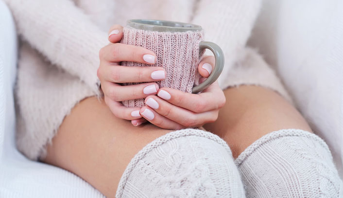 Polished Mobile Nails - Subtle Pink Gel Nails Holding Mug