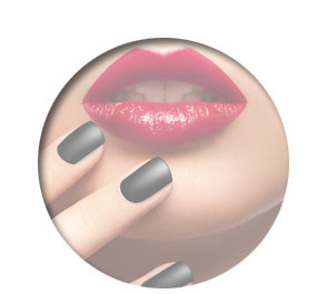 Polished Mobile Nails - women with black nail varnish and red lips